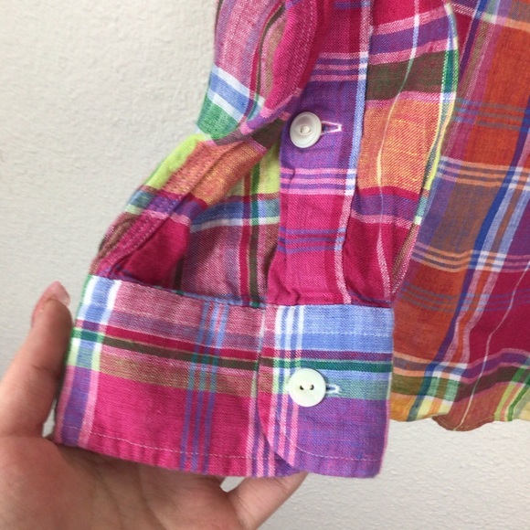 Polo-RL bright plaid button up shirt in linen-M - Picture 7 of 9